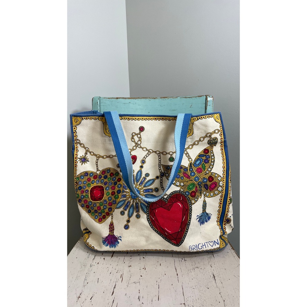 Brighton Glittering Love Canvas Tote Bag D30298 Blue Jewel Print NWT Limited Ed